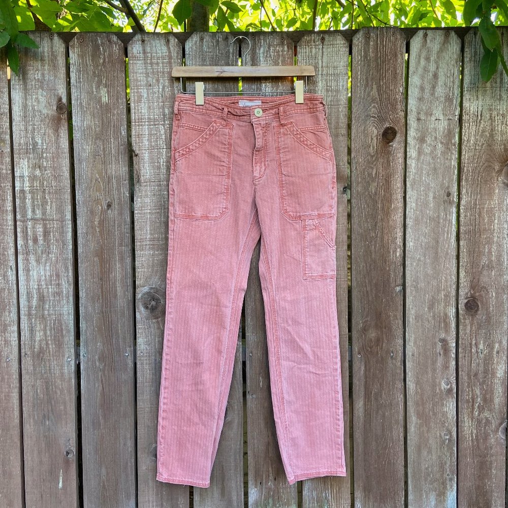 Anthropologie Herringbone Salmon Slim Carpenter Pants Sz 27P